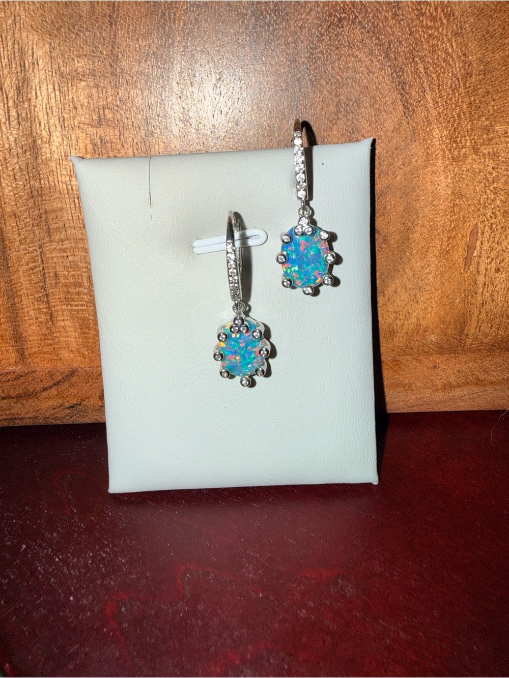 Blue Opal Halo Drop Earrings